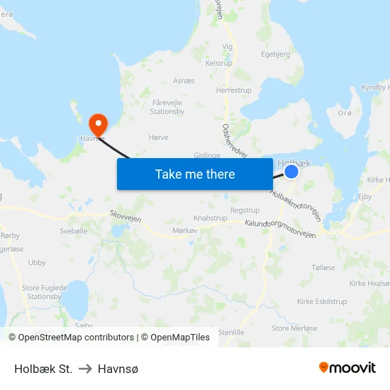 Holbæk St. to Havnsø map