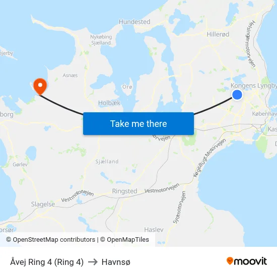 Åvej Ring 4 (Ring 4) to Havnsø map
