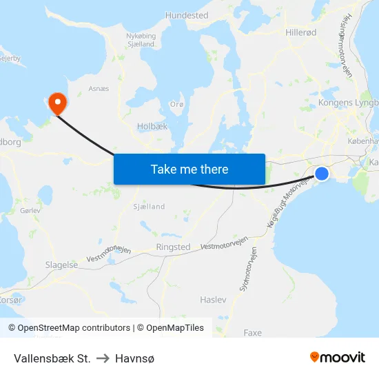 Vallensbæk St. to Havnsø map