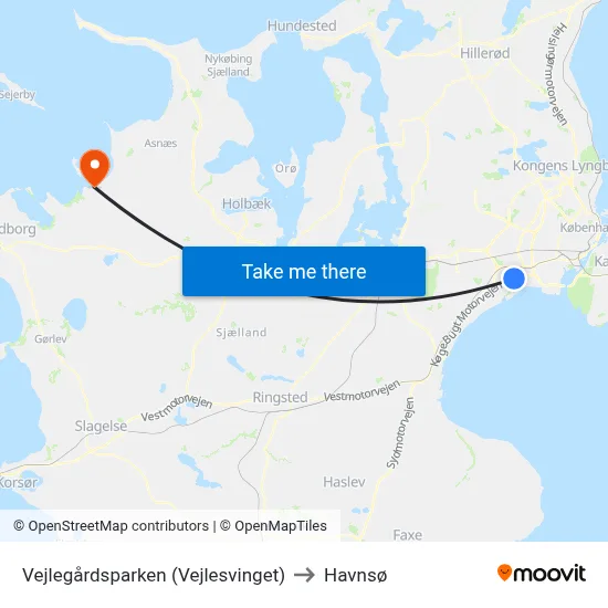 Vejlegårdsparken (Vejlesvinget) to Havnsø map