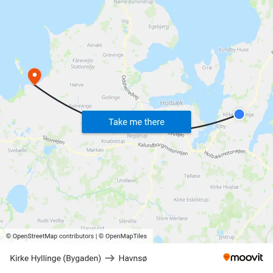 Kirke Hyllinge (Bygaden) to Havnsø map