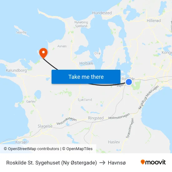 Roskilde St. Sygehuset (Ny Østergade) to Havnsø map