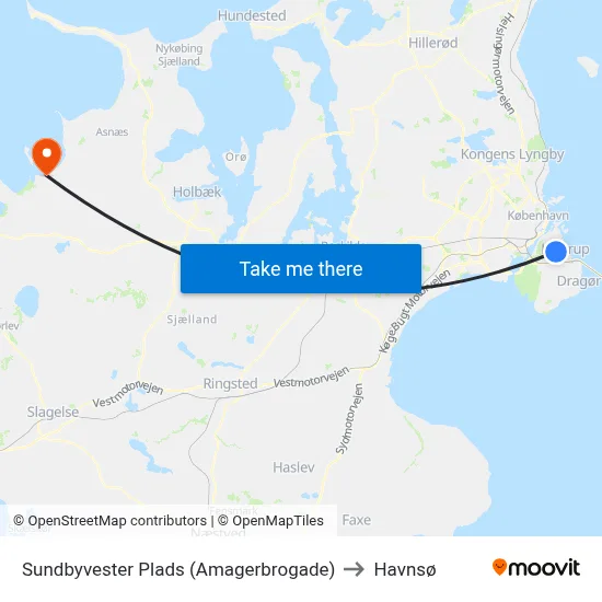 Sundbyvester Plads (Amagerbrogade) to Havnsø map