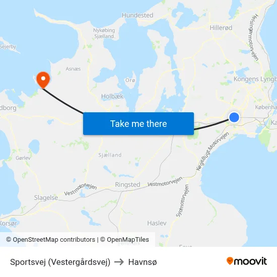 Sportsvej (Vestergårdsvej) to Havnsø map
