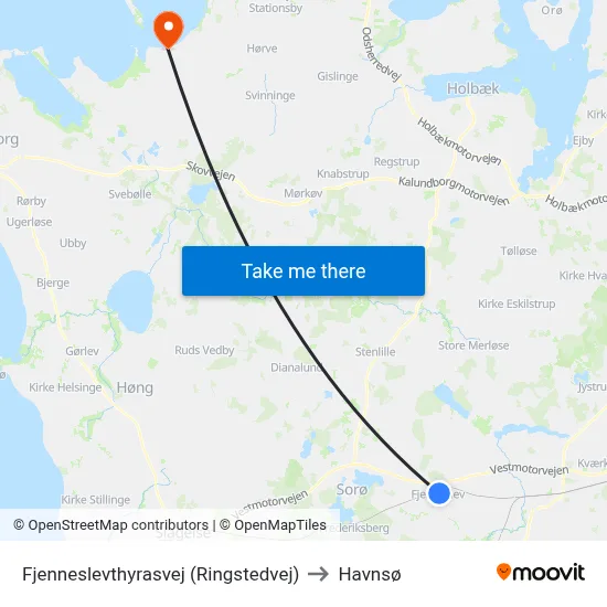 Fjenneslevthyrasvej (Ringstedvej) to Havnsø map