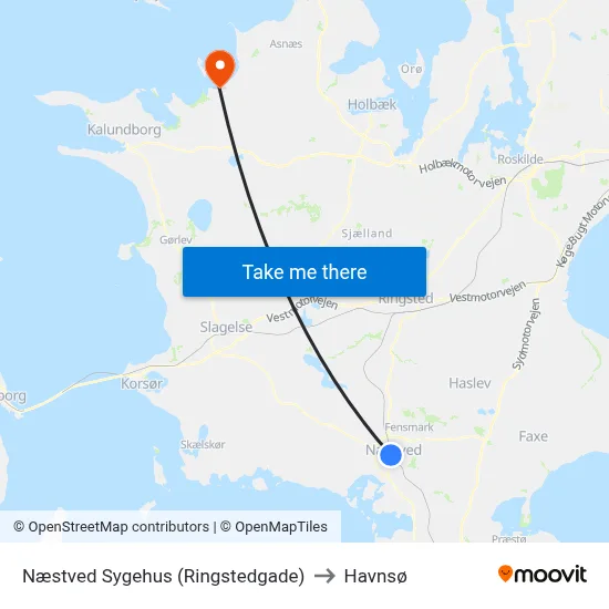 Næstved Sygehus (Ringstedgade) to Havnsø map