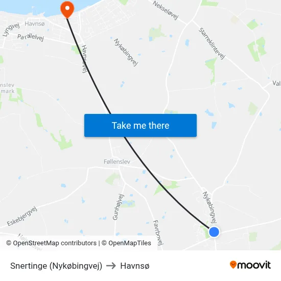 Snertinge (Nykøbingvej) to Havnsø map