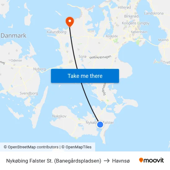Nykøbing Falster St. (Banegårdspladsen) to Havnsø map