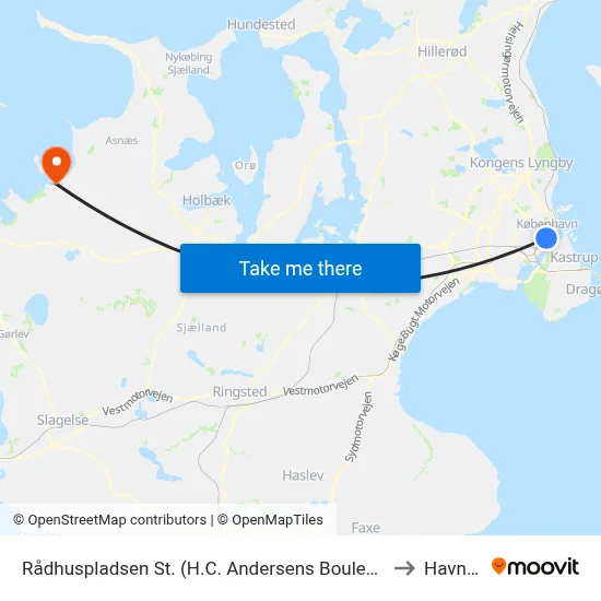 Rådhuspladsen St. (H.C. Andersens Boulevard) to Havnsø map