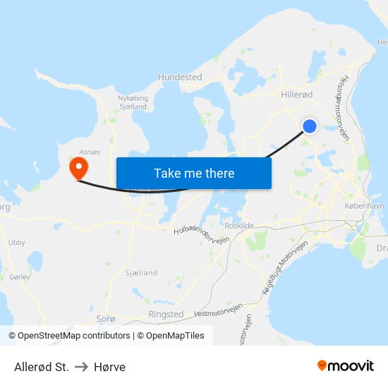Allerød St. to Hørve map