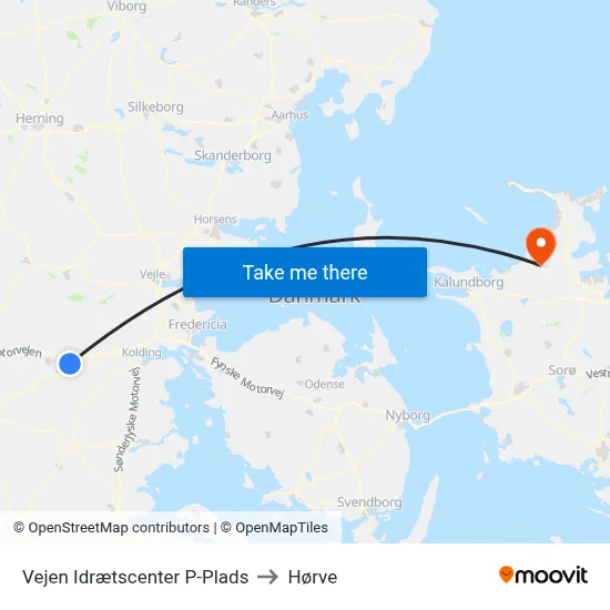 Vejen Idrætscenter P-Plads to Hørve map