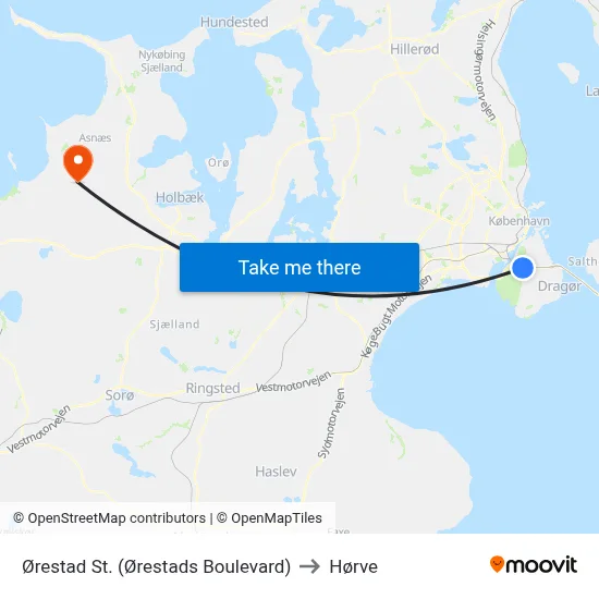 Ørestad St. (Ørestads Boulevard) to Hørve map