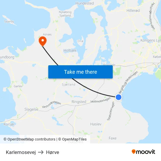 Karlemosevej to Hørve map