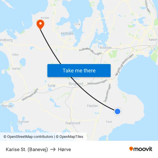 Karise St. (Banevej) to Hørve map