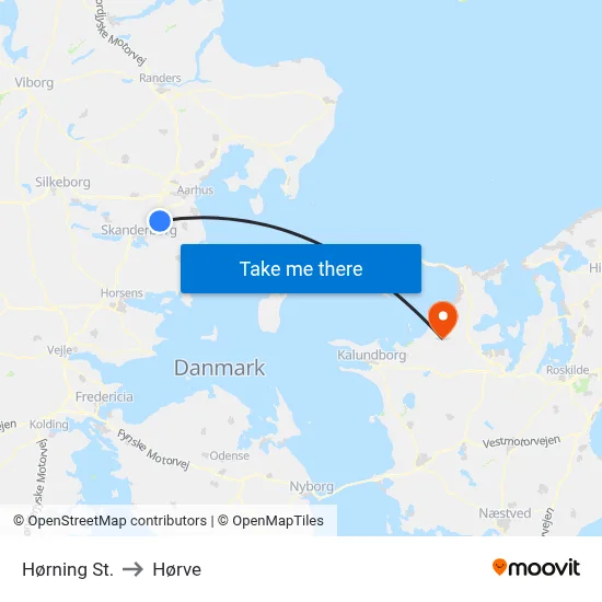 Hørning St. to Hørve map