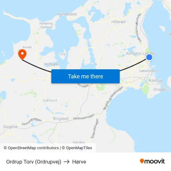 Ordrup Torv (Ordrupvej) to Hørve map