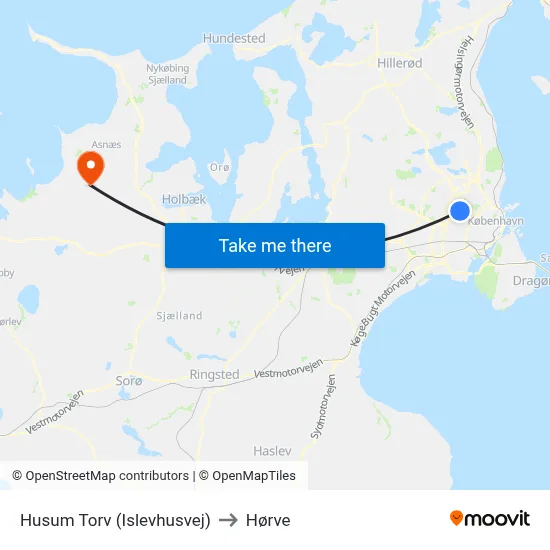 Husum Torv (Islevhusvej) to Hørve map