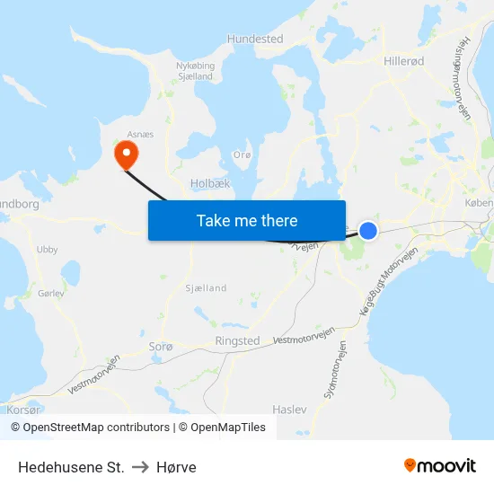 Hedehusene St. to Hørve map