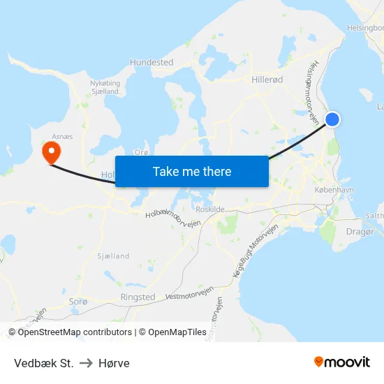 Vedbæk St. to Hørve map