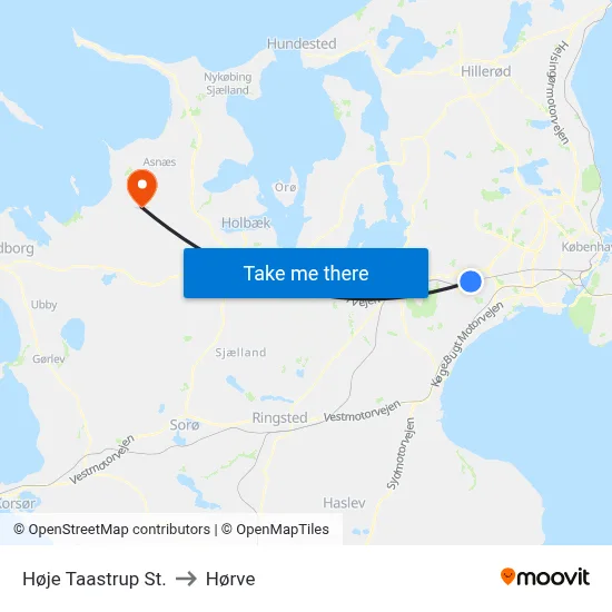 Høje Taastrup St. to Hørve map