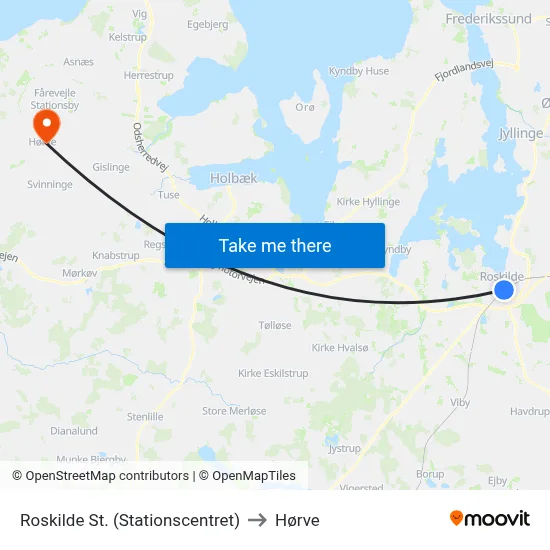 Roskilde St. (Stationscentret) to Hørve map