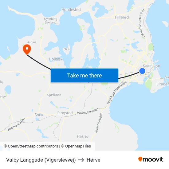 Valby Langgade (Vigerslevvej) to Hørve map
