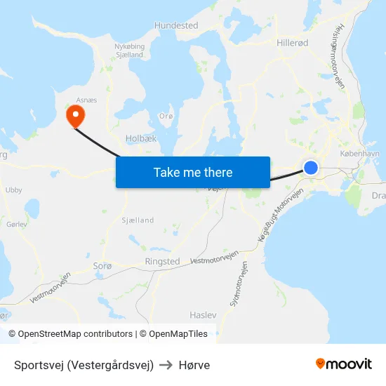 Sportsvej (Vestergårdsvej) to Hørve map