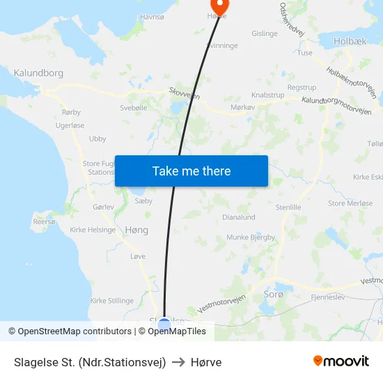 Slagelse St. (Ndr.Stationsvej) to Hørve map