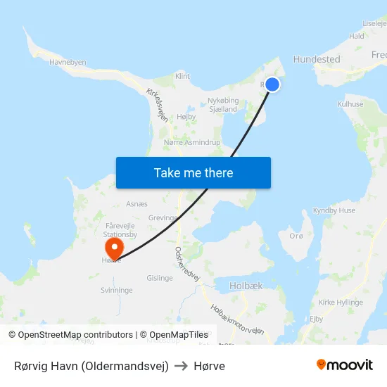 Rørvig Havn (Oldermandsvej) to Hørve map