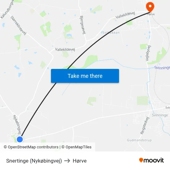 Snertinge (Nykøbingvej) to Hørve map