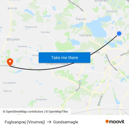 Fuglsangvej (Virumvej) to Gundsømagle map