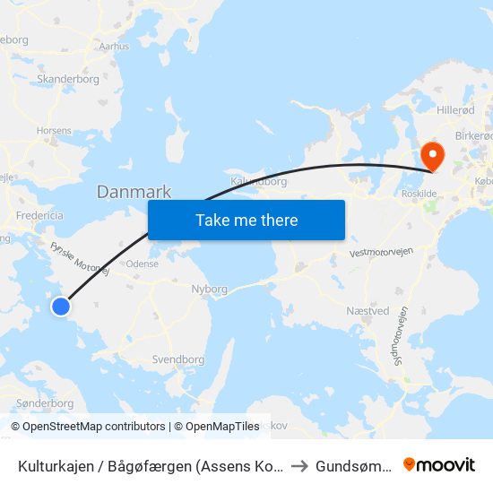 Kulturkajen / Bågøfærgen (Assens Kommune) to Gundsømagle map