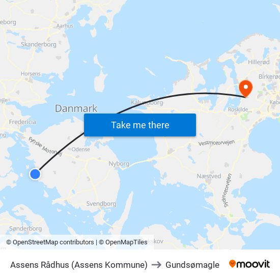 Assens Rådhus (Assens Kommune) to Gundsømagle map