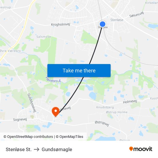 Stenløse St. to Gundsømagle map