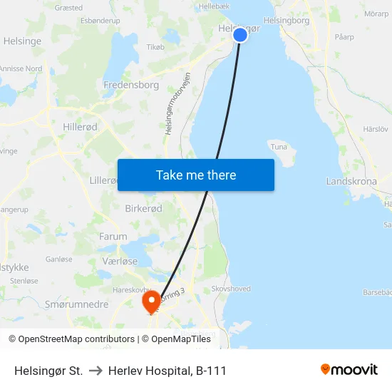 Helsingør St. to Herlev Hospital, B-111 map
