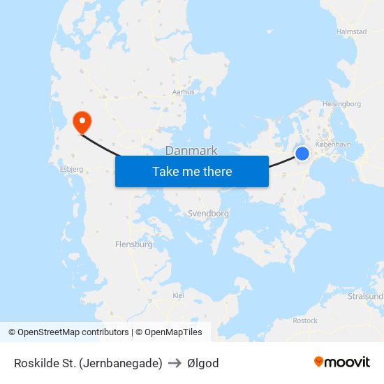 Roskilde St. (Jernbanegade) to Ølgod map