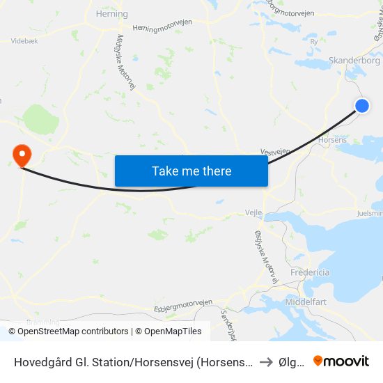 Hovedgård Gl. Station/Horsensvej (Horsens Kom) to Ølgod map