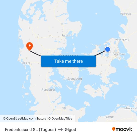 Frederikssund St. (Togbus) to Ølgod map