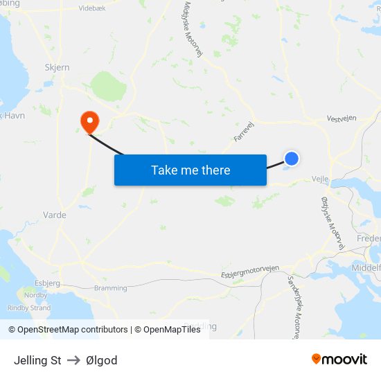 Jelling St to Ølgod map