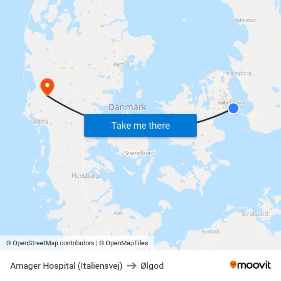 Amager Hospital (Italiensvej) to Ølgod map