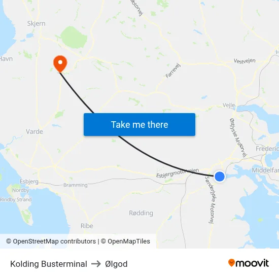 Kolding Busterminal to Ølgod map