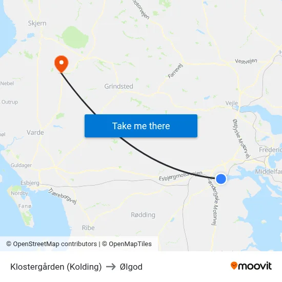 Klostergården (Kolding) to Ølgod map