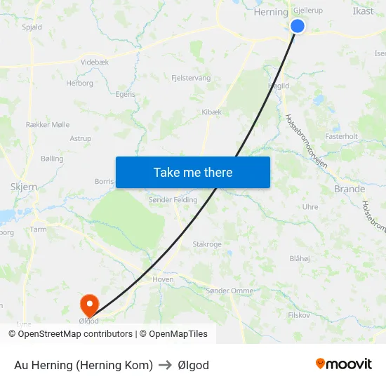 Au Herning (Herning Kom) to Ølgod map
