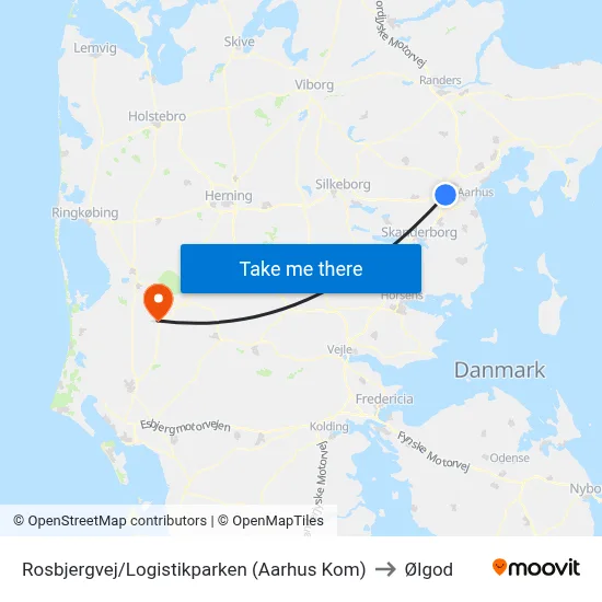 Rosbjergvej/Logistikparken (Aarhus Kom) to Ølgod map