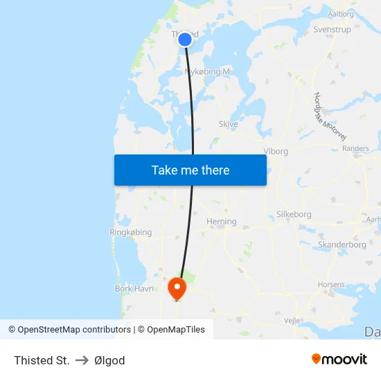 Thisted St. to Ølgod map