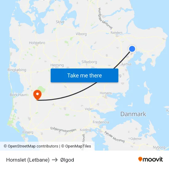 Hornslet (Letbane) to Ølgod map