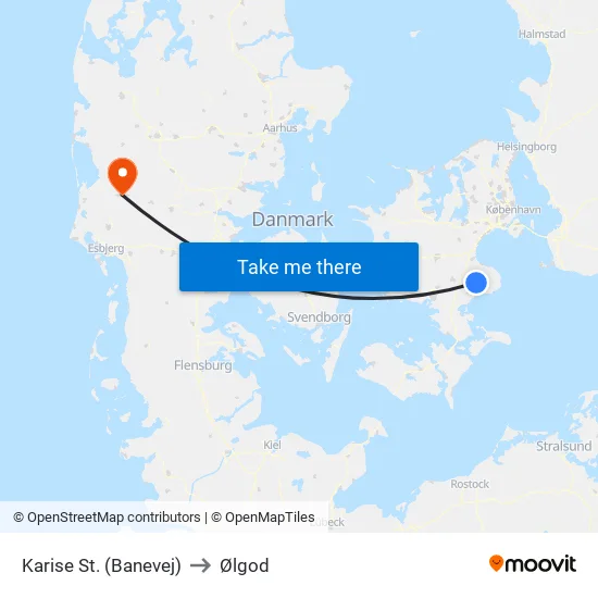 Karise St. (Banevej) to Ølgod map