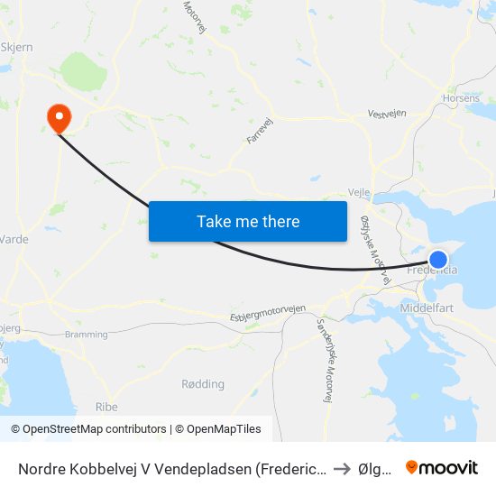 Nordre Kobbelvej V Vendepladsen (Fredericia) to Ølgod map