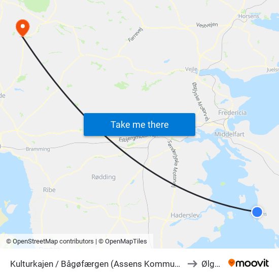Kulturkajen / Bågøfærgen (Assens Kommune) to Ølgod map