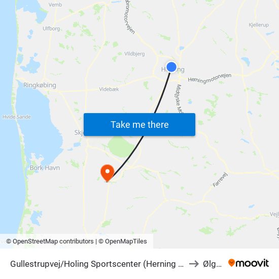 Gullestrupvej/Holing Sportscenter (Herning Kom) to Ølgod map